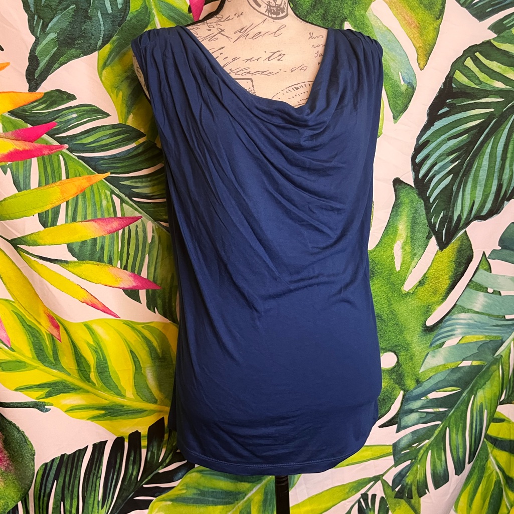 Talbots S Dark Blue Scoop Neck Draped Sleeveless Knit Office Work Preppy Top